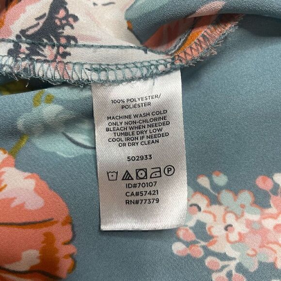 LOFT Floral Top Blouse Blue Green Long Sleeve Size XS Feminine Office Career - Picture 5 of 10